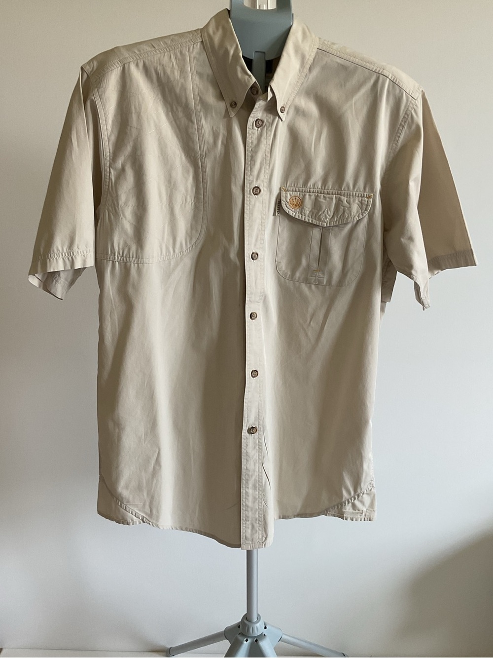 Beretta Since 1526 Khaki Short Sleeve Button-Up Hunting Fishing Shirt Medium